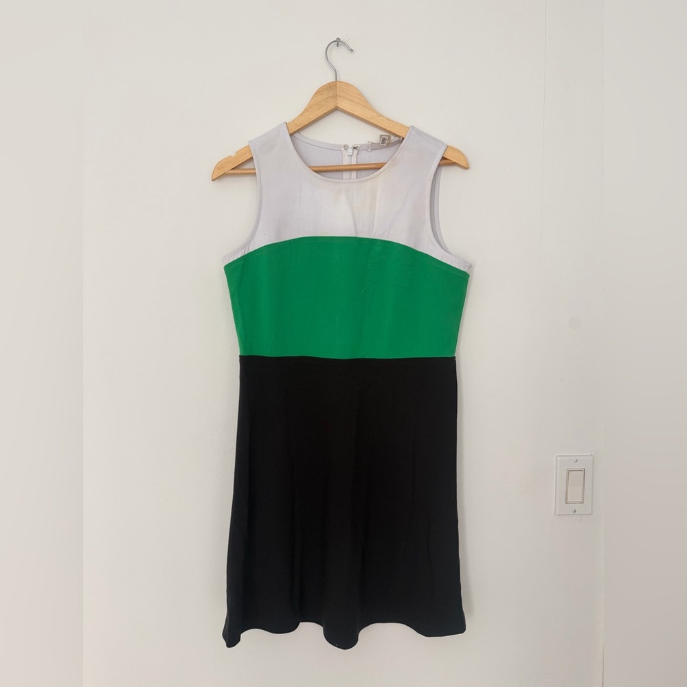 Michael Kors Green, White, and Black Colorblock Midi Dress